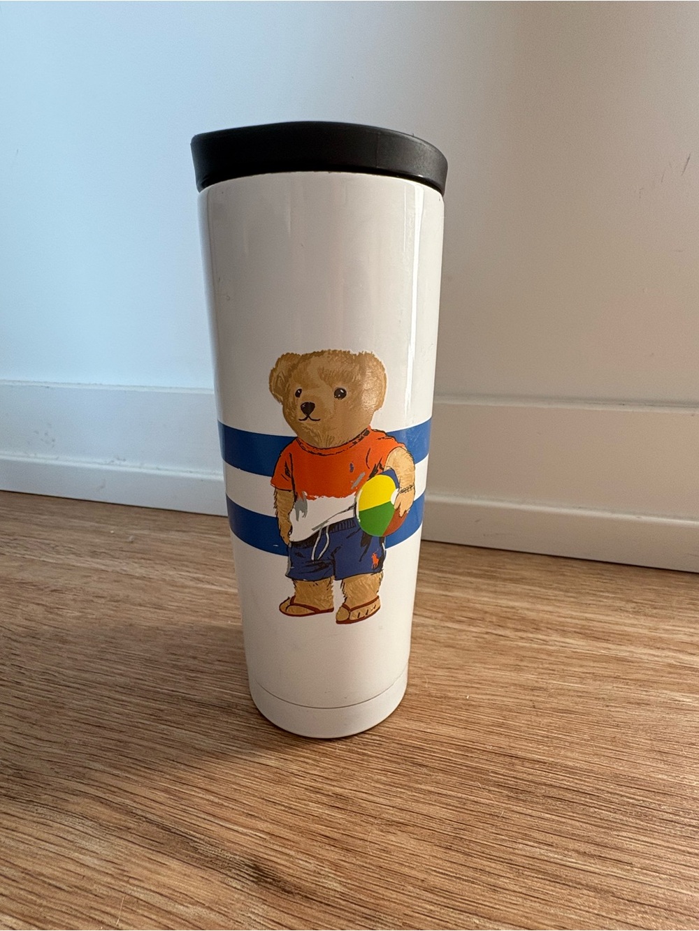 Polo Ralph Lauren Bear Beach White Coffee Steel Mug Tumbler Preppy Academia